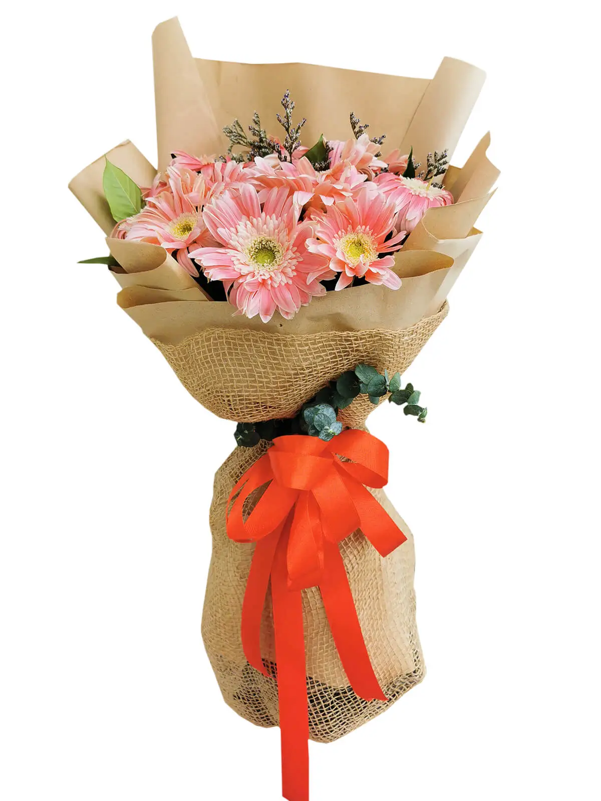 10 PINK Gerbera Kraft Jute
