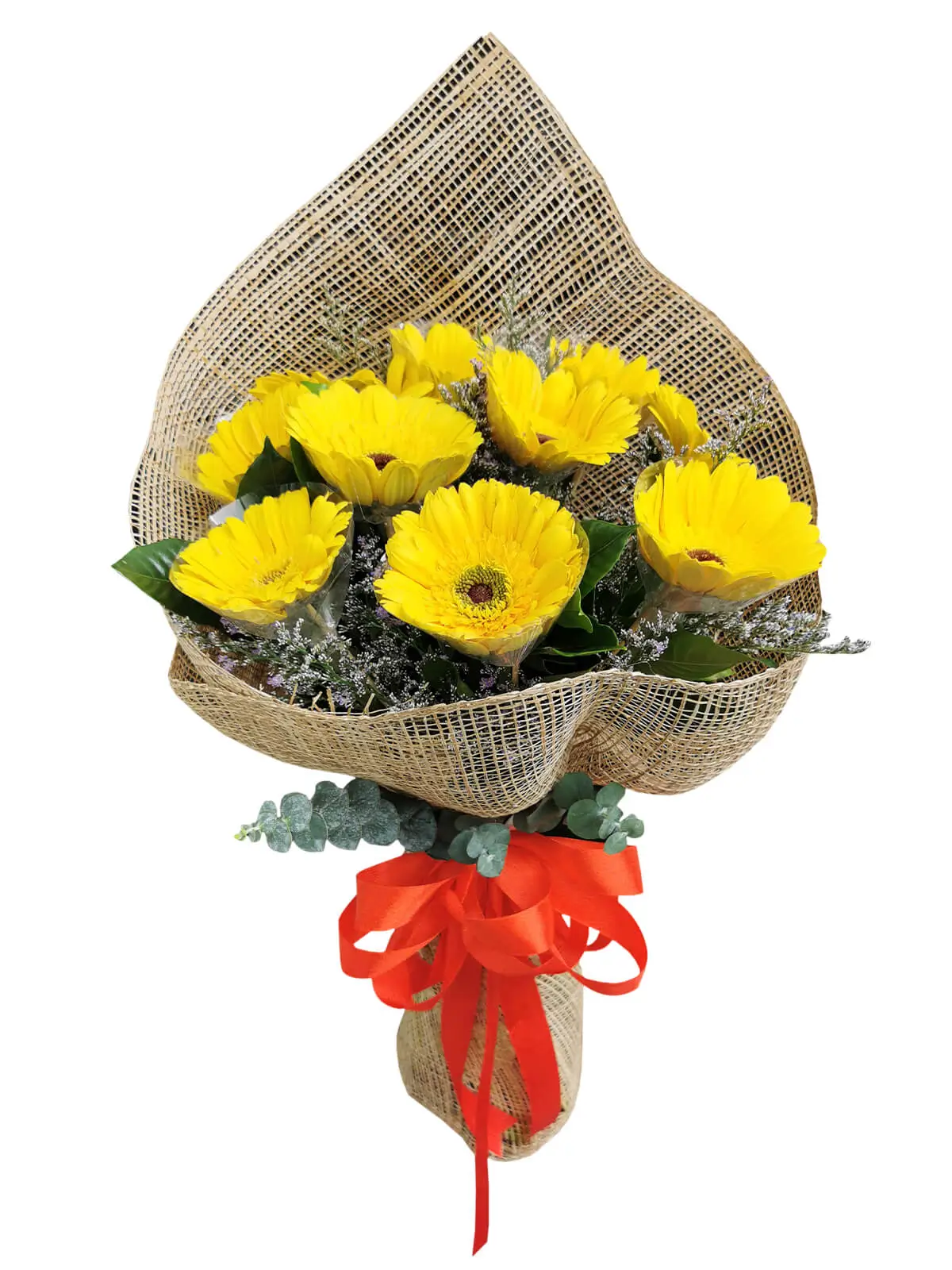10 YELLOW Gerbera Burlap ph