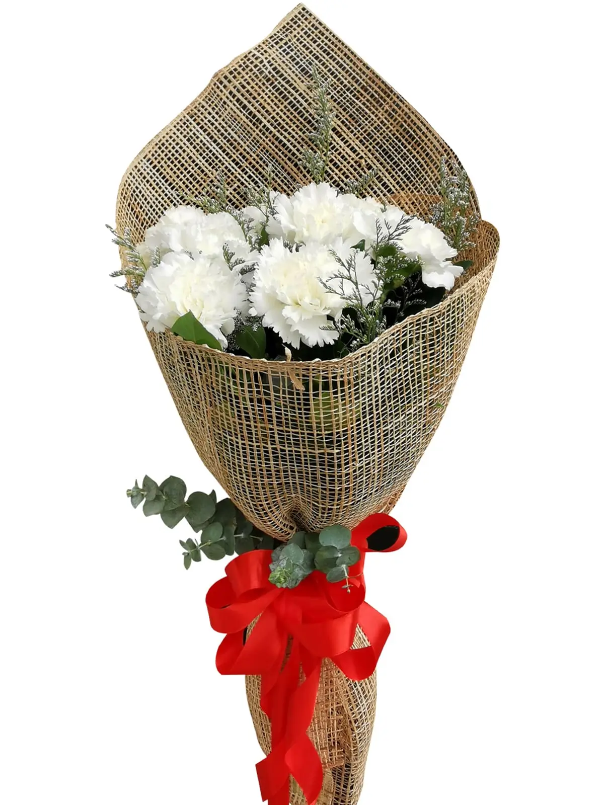WHITE Carnation Burlap ph