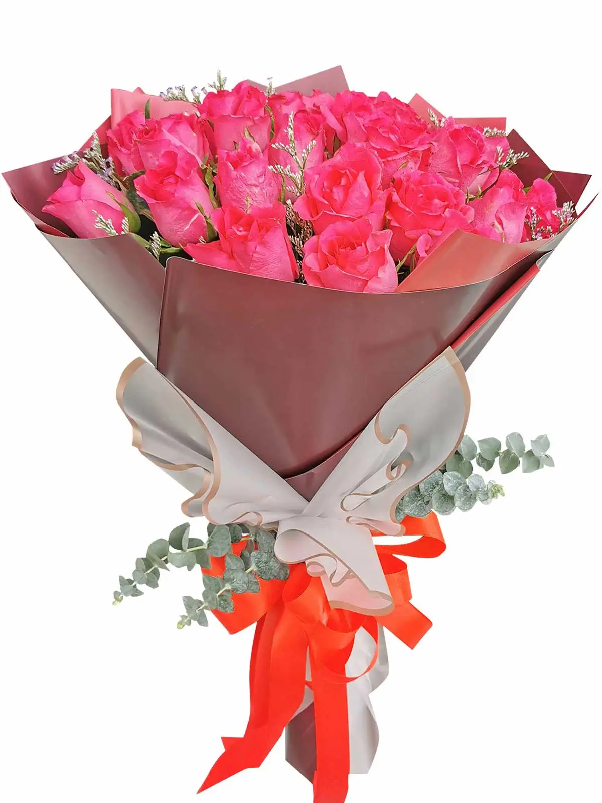 Pink Roses 24 Korean Maroon White
