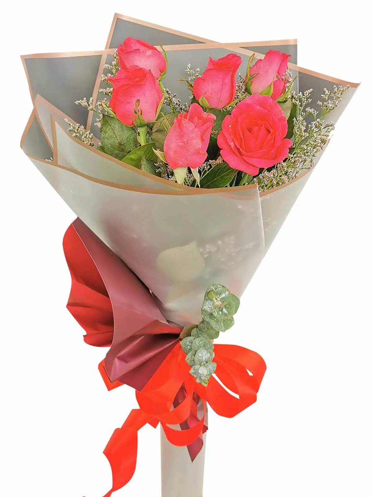 Pink roses 6 Korean White Maroon