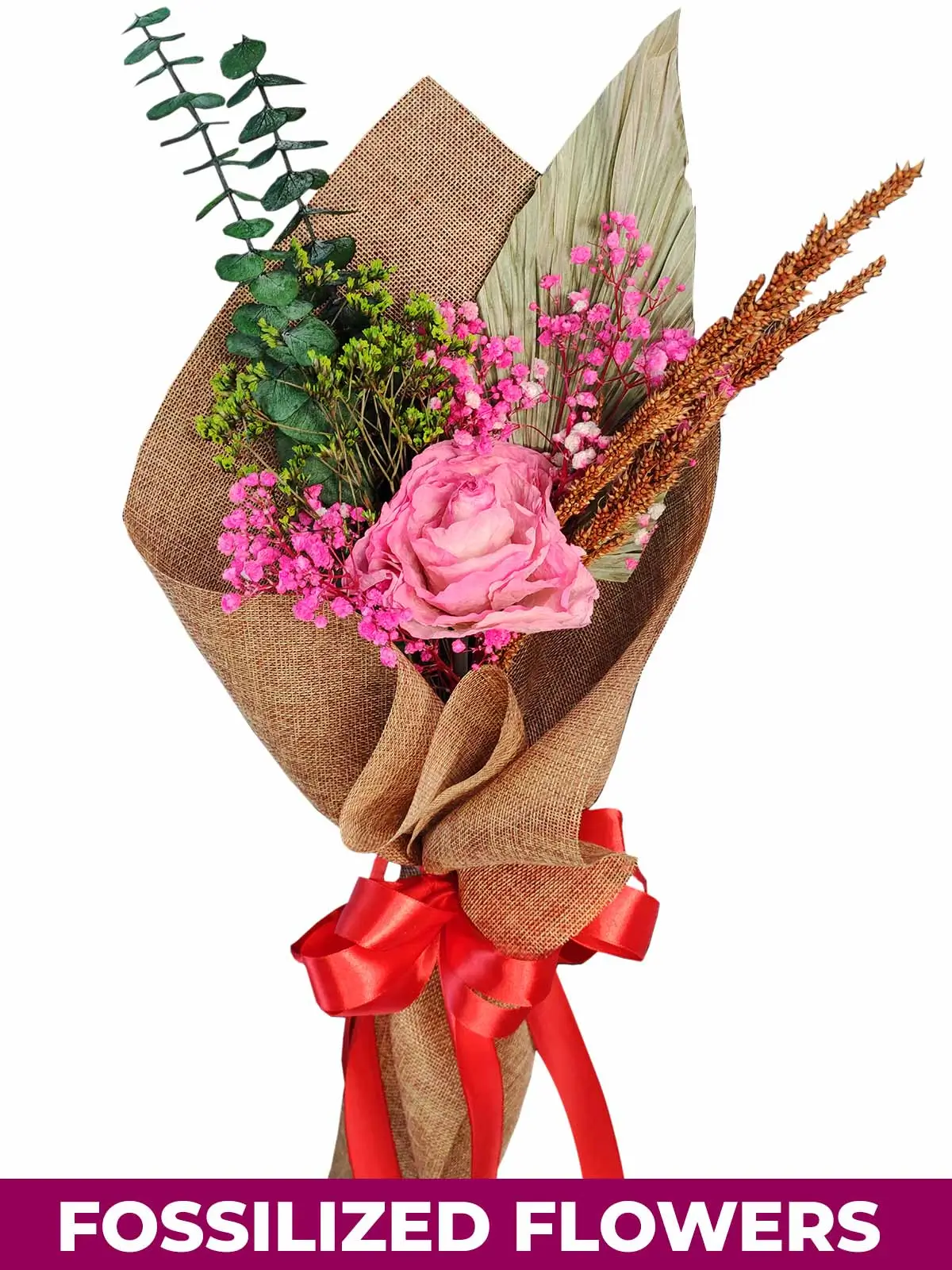 1 Dried Pink Rose Burlap CH Province