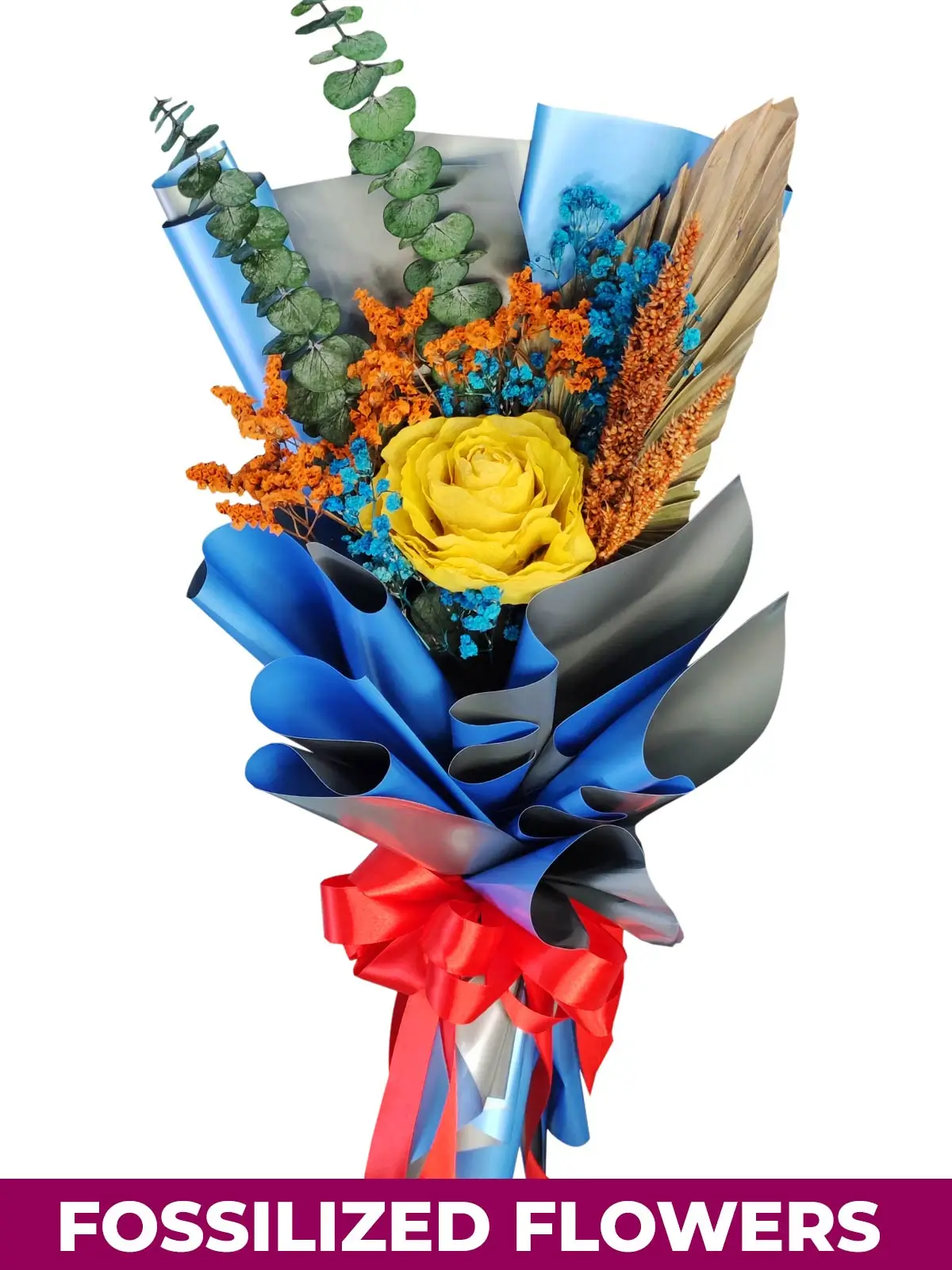1 Dried Yellow Rose Blue/Silver