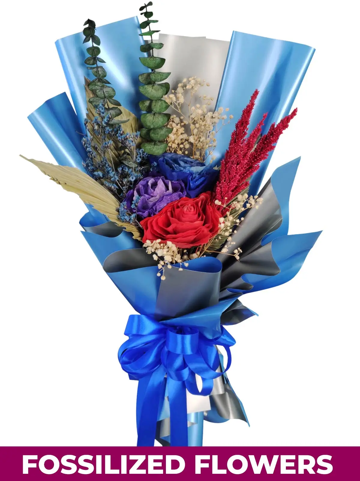 Dark Dried Roses Blue/Silver