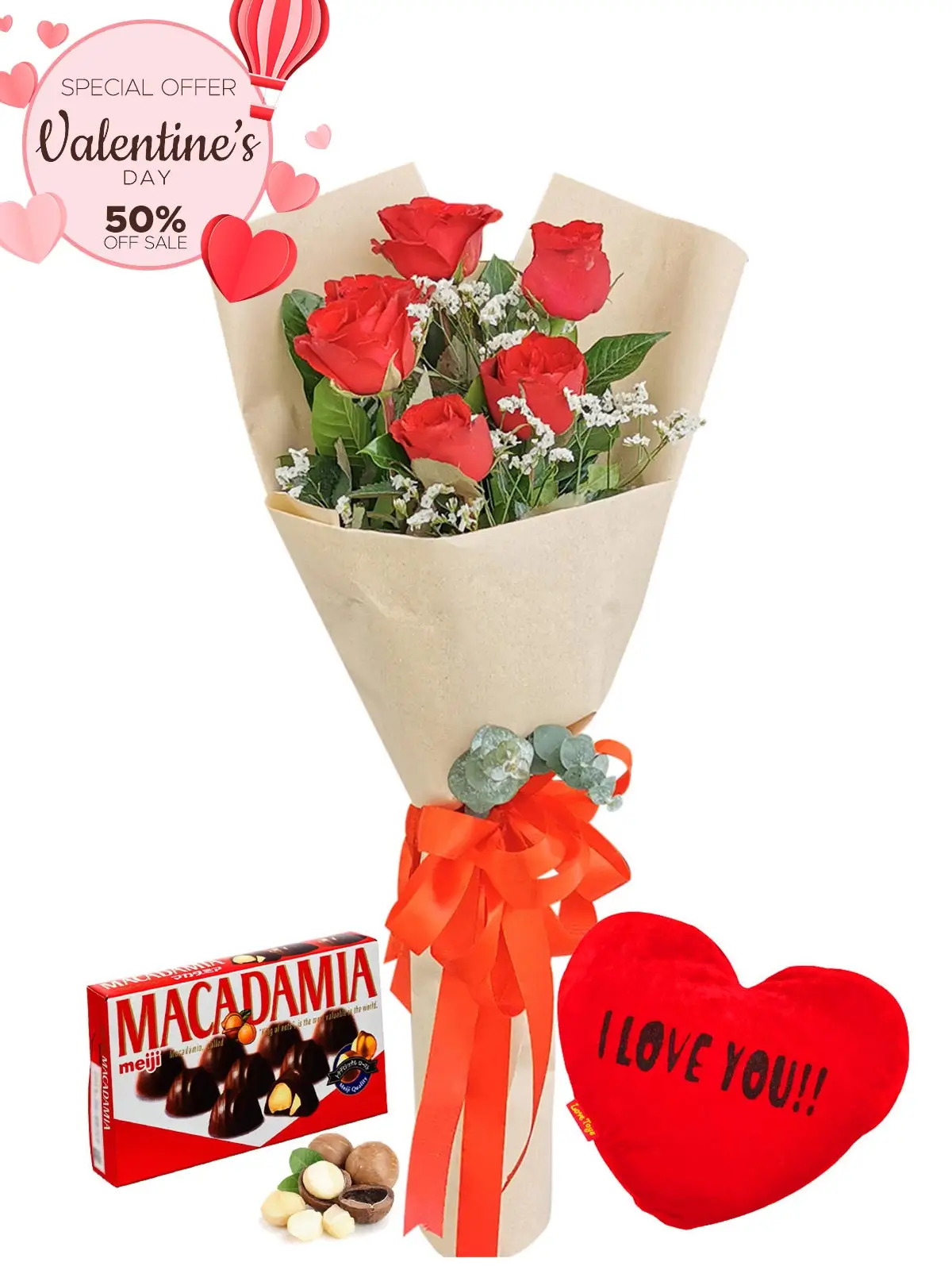 6 RED ROSES kraft