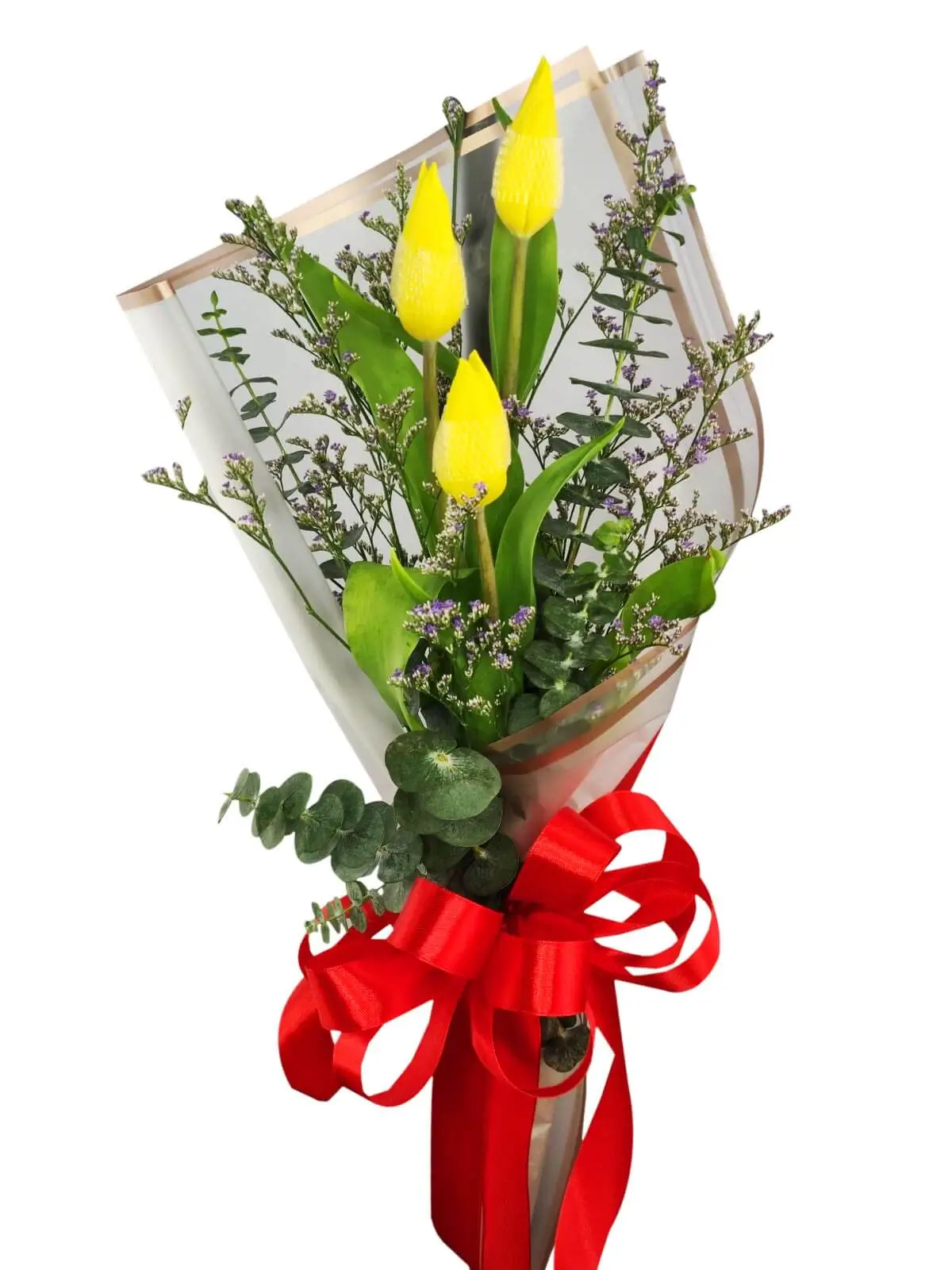 3 yellow tulips white