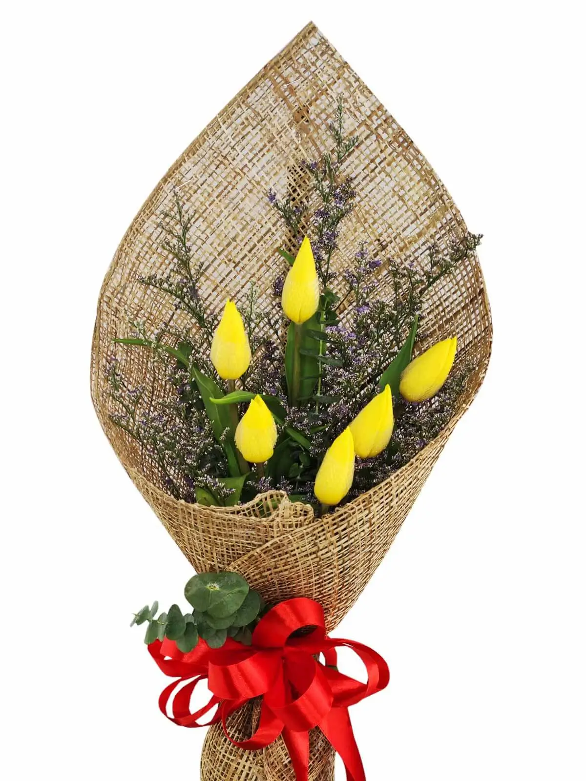 6 yellow tulips burlap PH