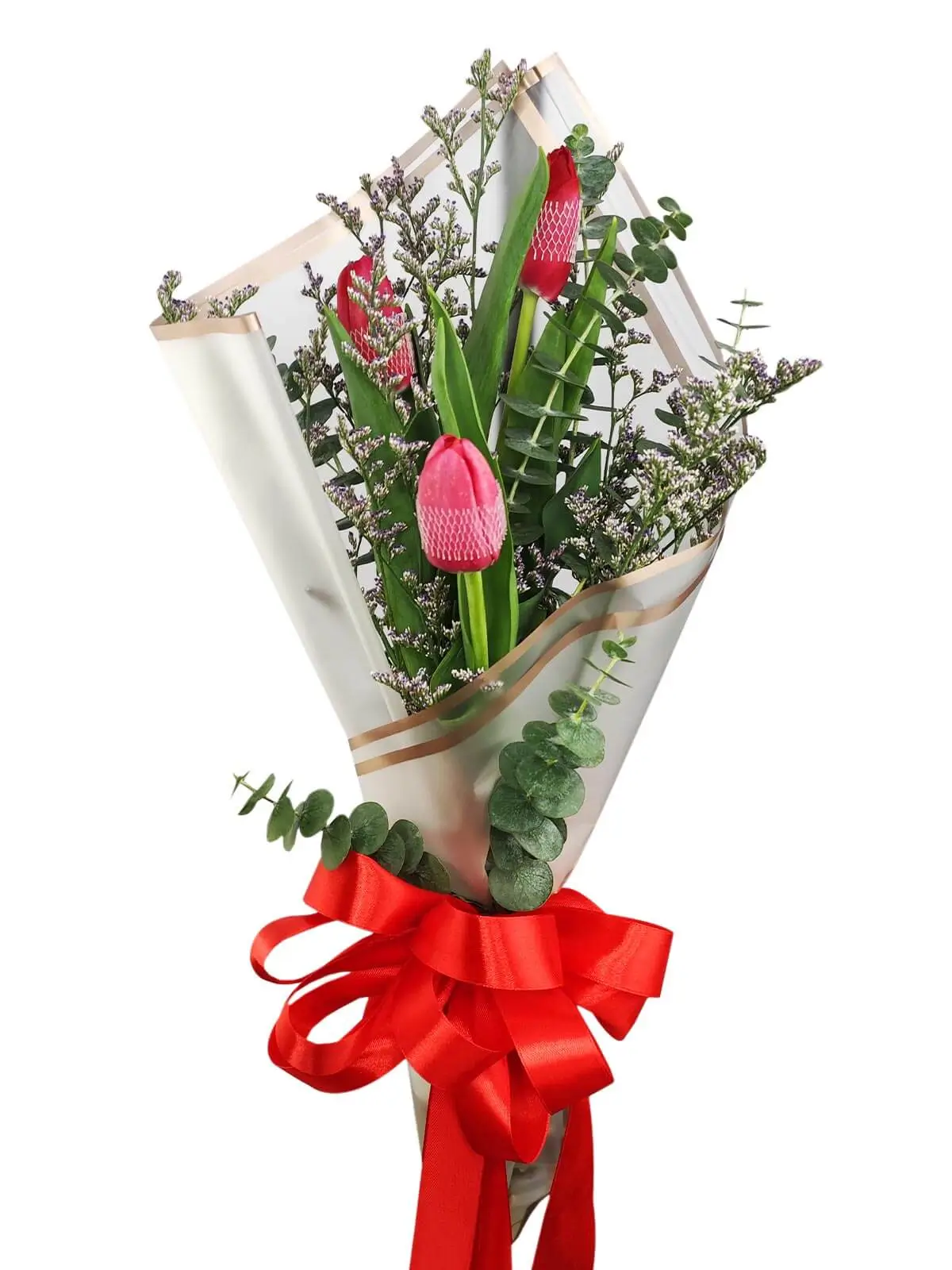 3 red tulips white