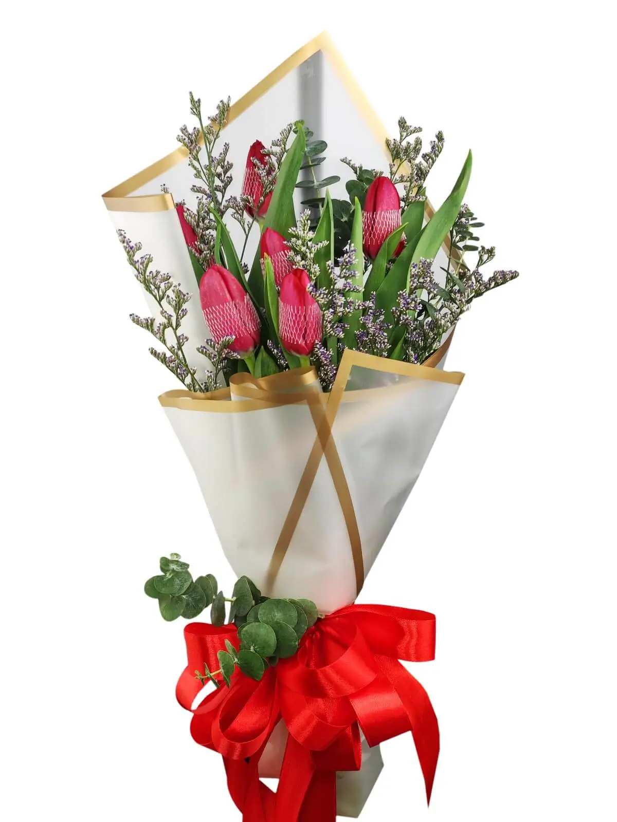 6 red tulips white