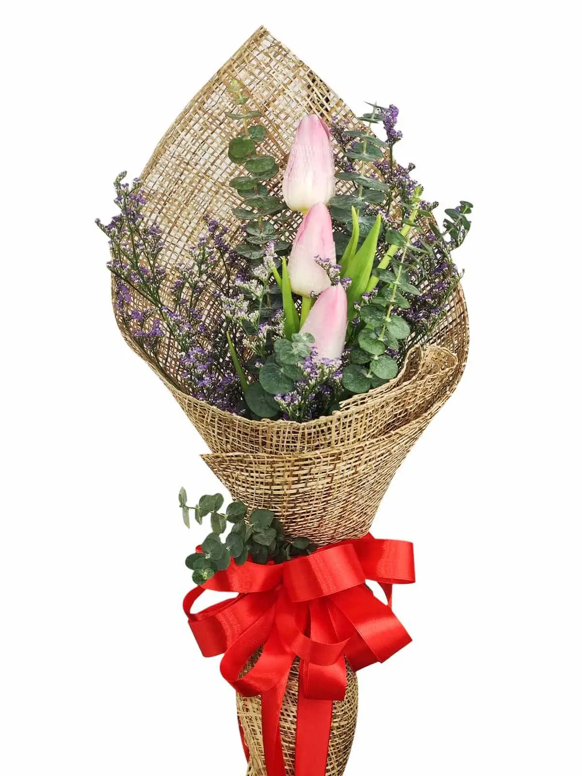 3 pink tulips burlap PH