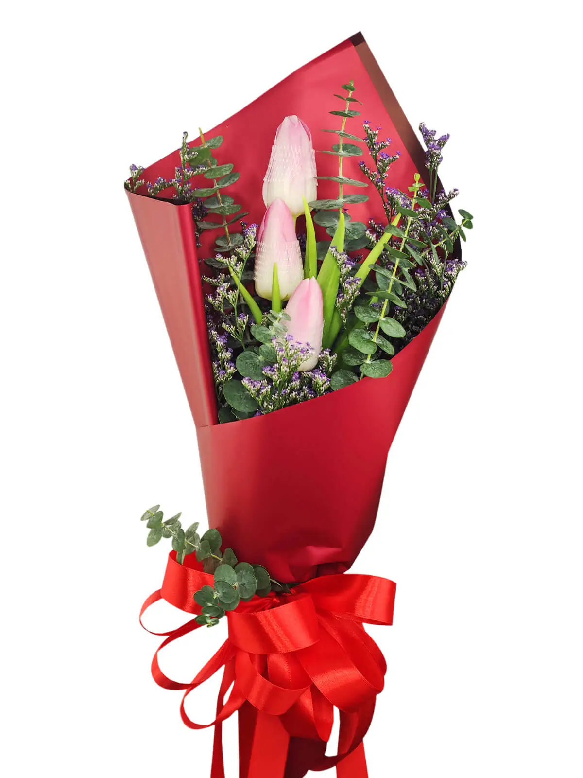 3 pink tulips maroon
