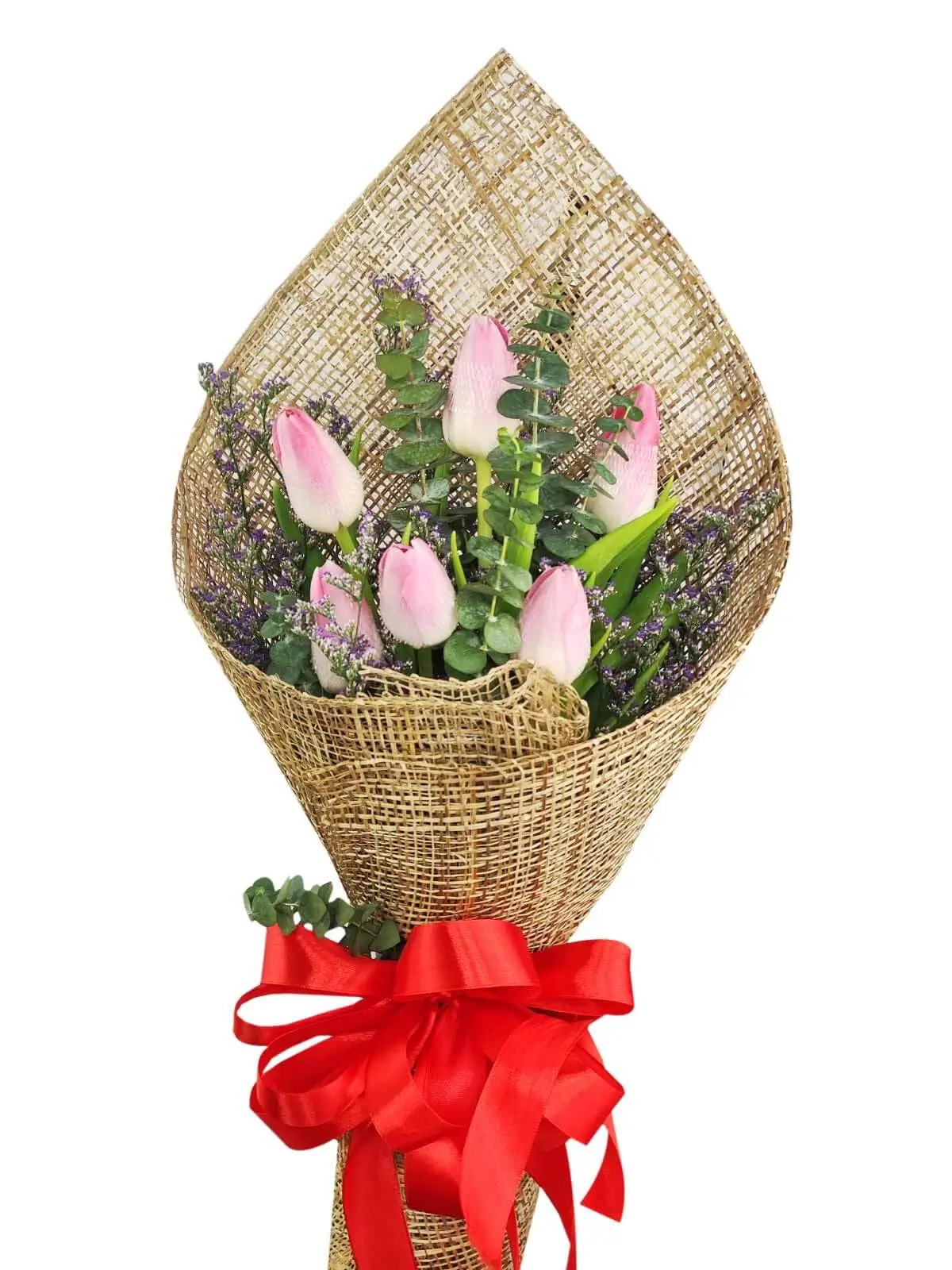 6 pink tulips burlap PH