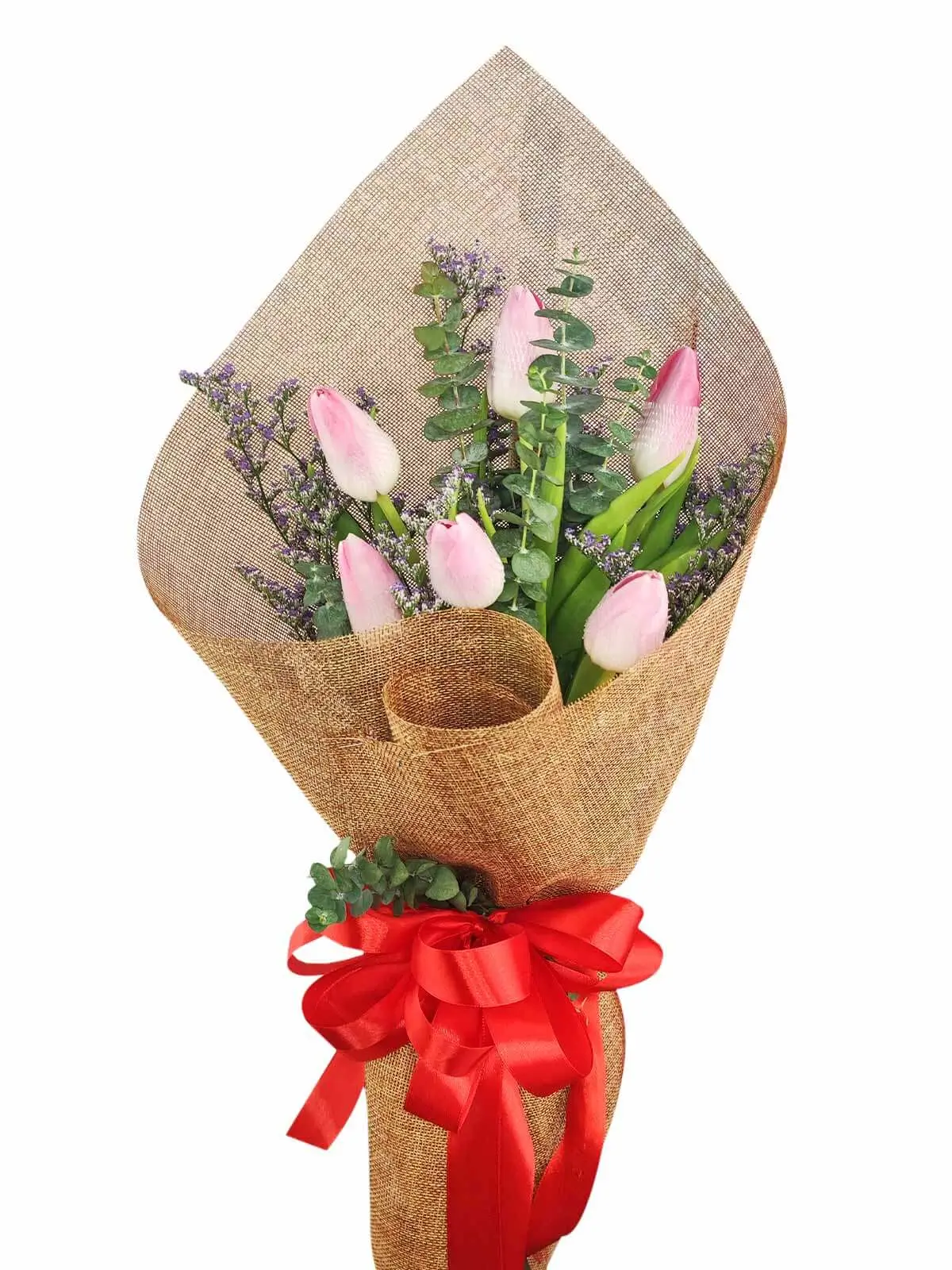 6 pink tulips burlap CH