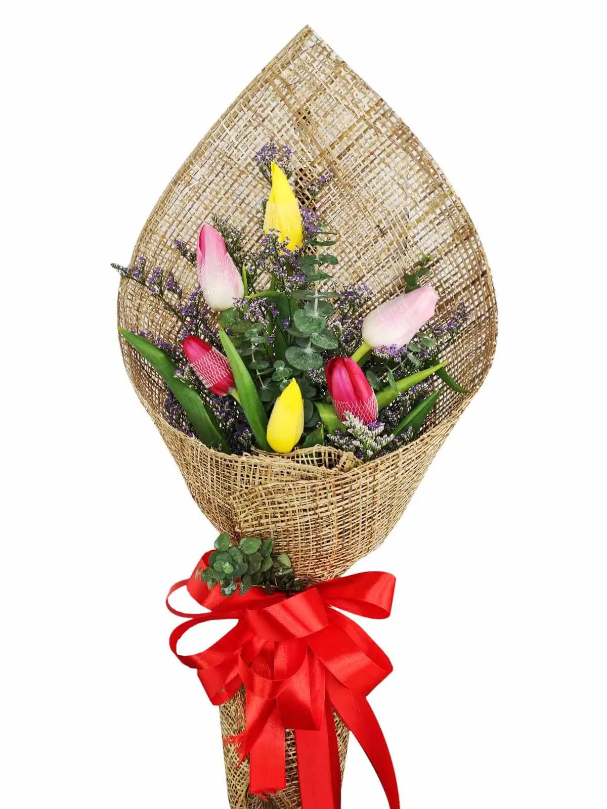 6 mixed tulips burlap PH