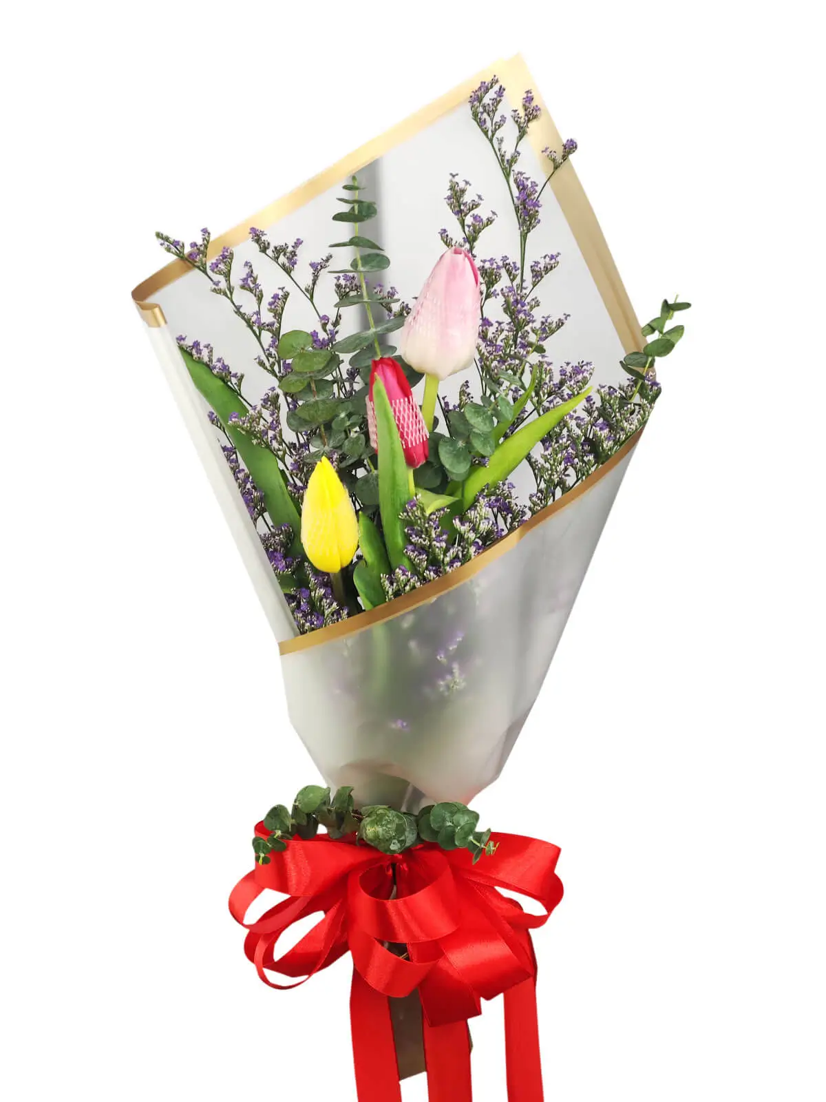 6 pink tulips white