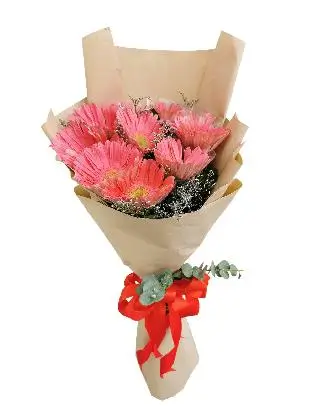 10 Fuchsia Pink Gerbera Kraft Paper