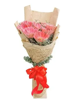 10 Fuchsia Pink Gerbera Kraft Jute