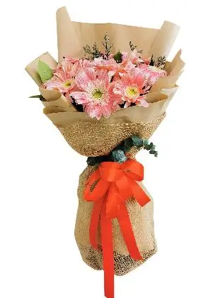 10 PINK Gerbera Kraft Jute