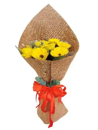 10 YELLOW Gerbera Burlap ch