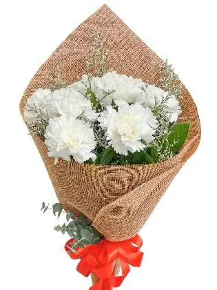 WHITE Carnation Burlap ch