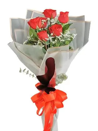 Red Roses 6 Korean White Maroon