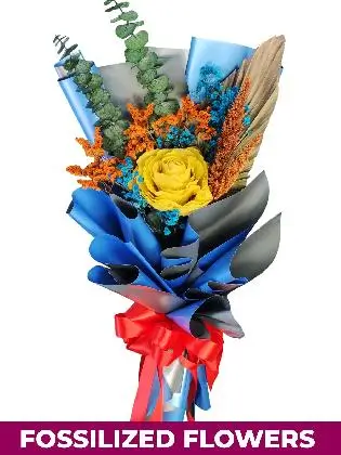 1 Dried Yellow Rose Blue/Silver