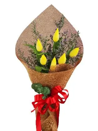 6 yellow tulips burlap CH
