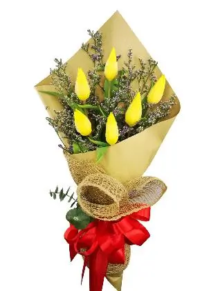 6 yellow tulips kraft+jute