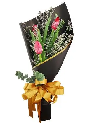 3 red tulips black/gold