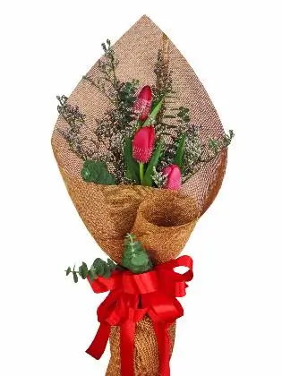 3 red tulips Burlap CH