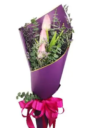 3 pink tulips purple/gold