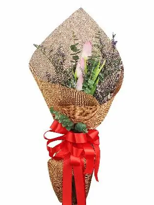 3 pink tulips burlap CH