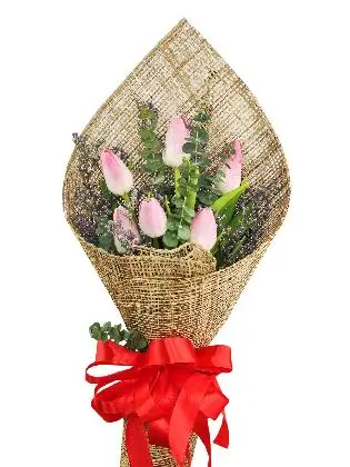 6 pink tulips burlap PH