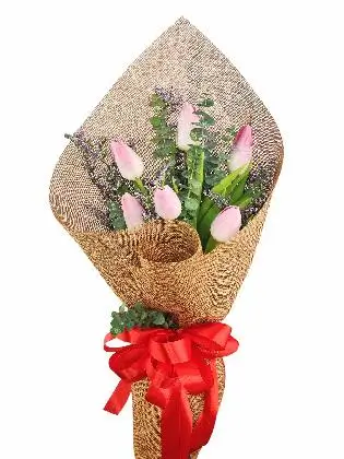6 pink tulips burlap CH