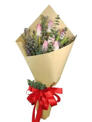 6 pink tulips kraft