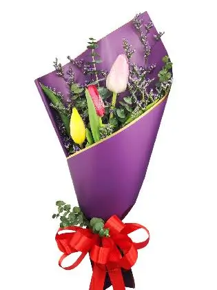 6 mixed tulips purple/gold