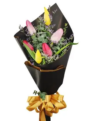 6 mix tulips black/gold