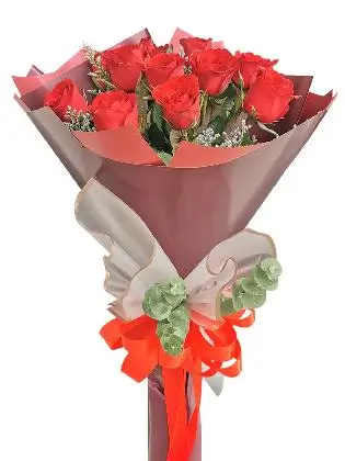 12 pcs red rose, maroon wrapper