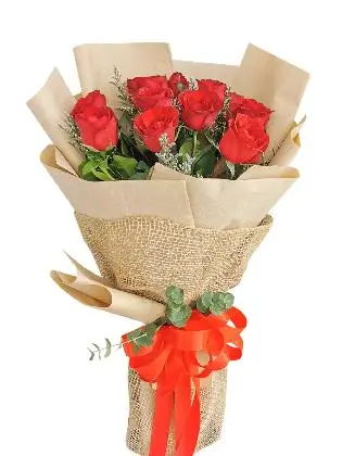 12 pcs red rose, kraft jute wrapper