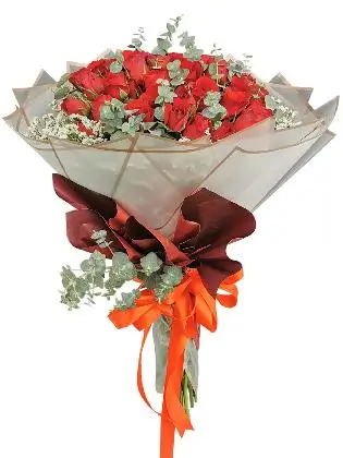 36 pcs red roses, white wrapper