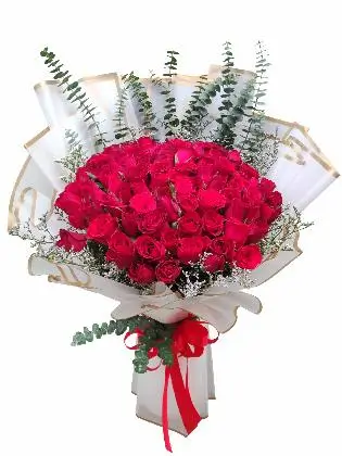 99 pcs red roses, white wrapper