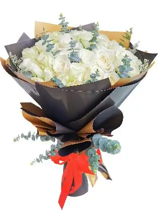 99 pcs white roses, black gold